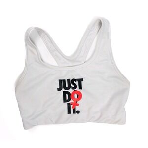 Nike Dri Fit White Rebel Swoosh JDI Medium Support Sports Bra Women's Size Small